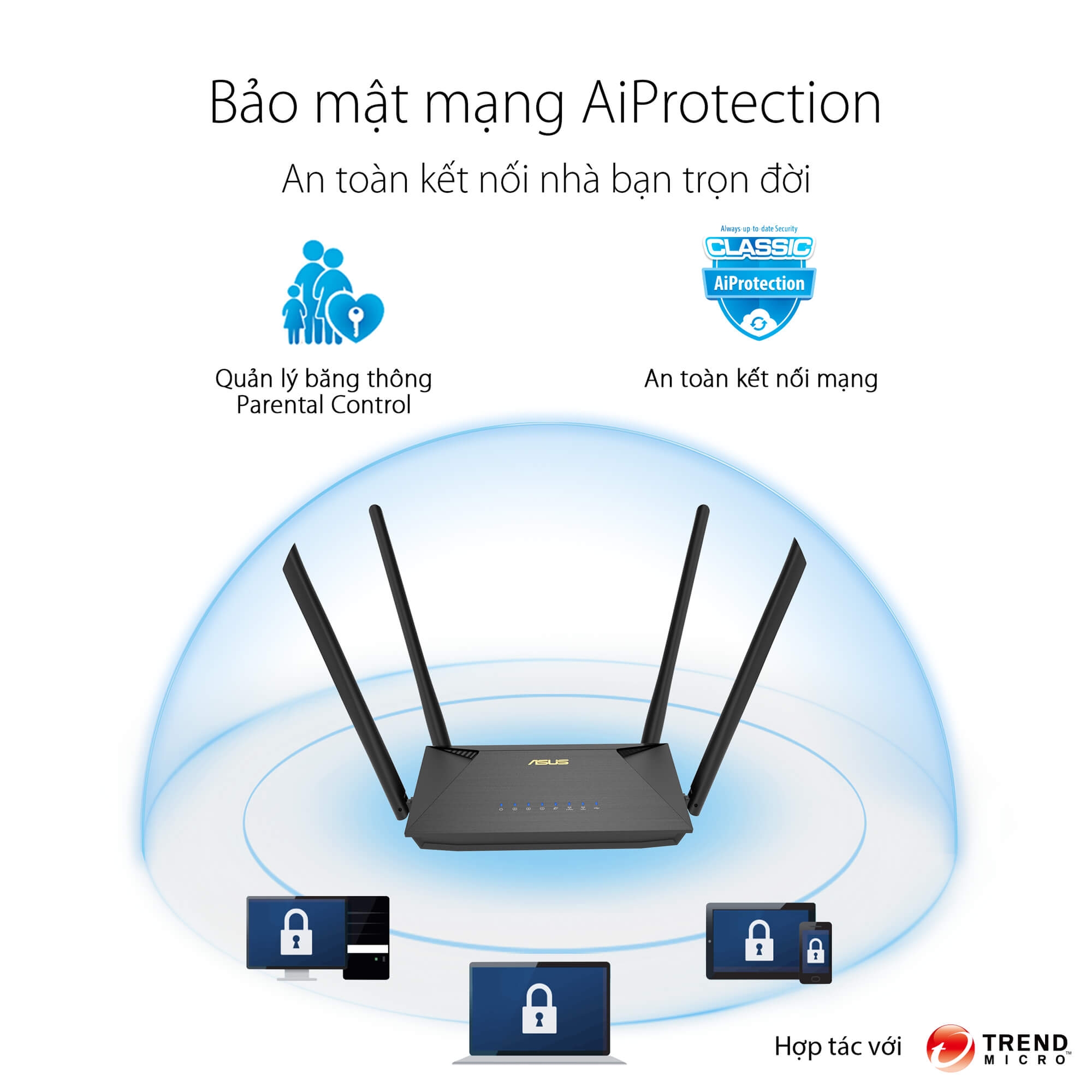 Gaming Router Wifi ASUS RT-AX53U Băng Tần Kép AX1800 MU-MIMO AiProtection 3