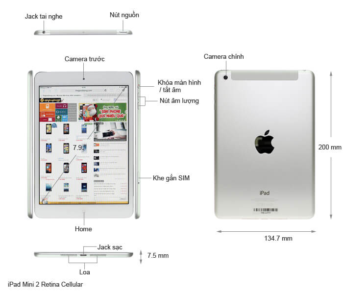 iPad Mini 2 Wifi Cellular 16GB - Đã Qua Sử Dụng