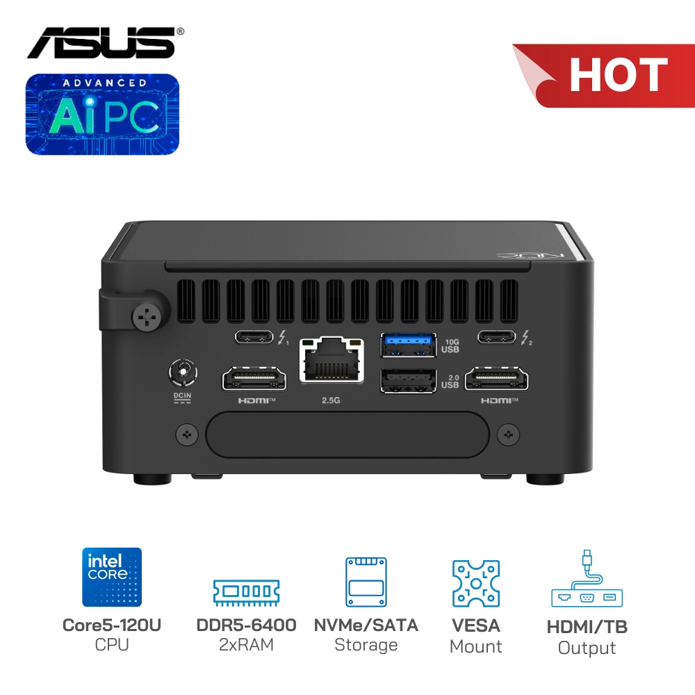 Asus NUC 15 Pro Tall BNUC15CRHI500000 Core5-120U, RAM DDR5-6400/SSD NVMe